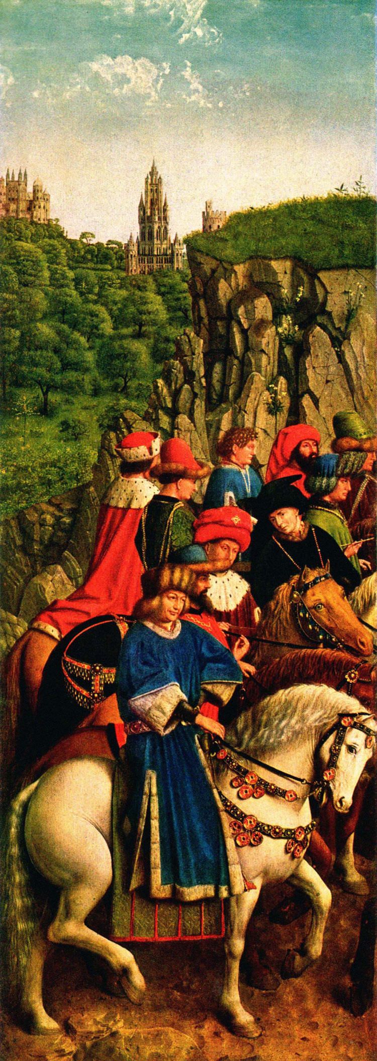 Das Ölgemälde mit dem Titel 'Die Gerechten Richter' wurde vom niederländischen Maler Jan van Eyck zwischen 1390 und 1441 in Öl gemalt. 1934 wurde es gestolen und gilt bisher als verschollen.