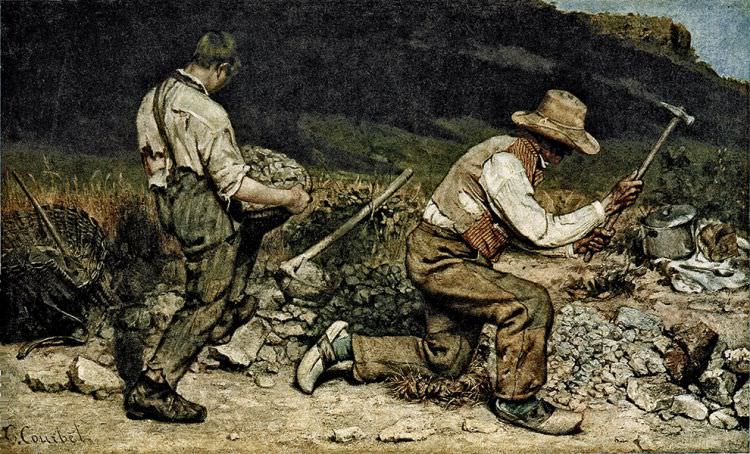 Das Ölgemälde aus der Epoche des Realismus Die Steinklopfer wurde zwischen 1849 vom französichen Maler Jean Désiré Gustave Courbet auf 165 × 257 cm Leinwand gemalt.