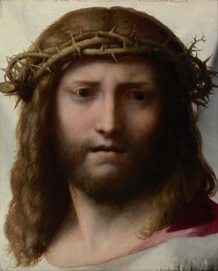 Das Portrait von Jesus wurde zwischen 1525 und 1530 vom italienschen Künstler Correggio in Öl auf 28,6 x 23,5 cm Holz gemalt.