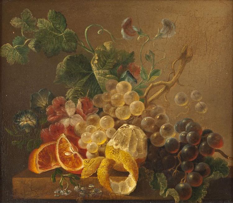 Das Stillleben mit Weintrauben, Orangen und Zitrone wurde vom deutschen Maler Johann Wilhelm Preyer im 18. Jahrhundert gemalt. Das Stillleben ist auf 32.5 × 35 cm Holz gemalt und enthält wiederholt kreisförmige, ovale und kantige Formen.